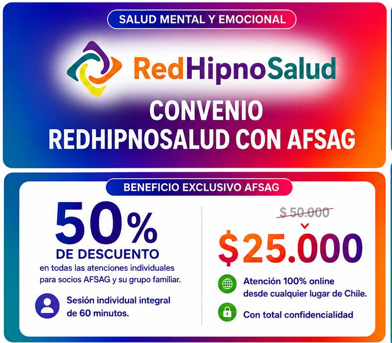 Convenio RedHipnoSalud con AFSAG: 50% de descuento, sesión individual por $25.000 y atención 100% online